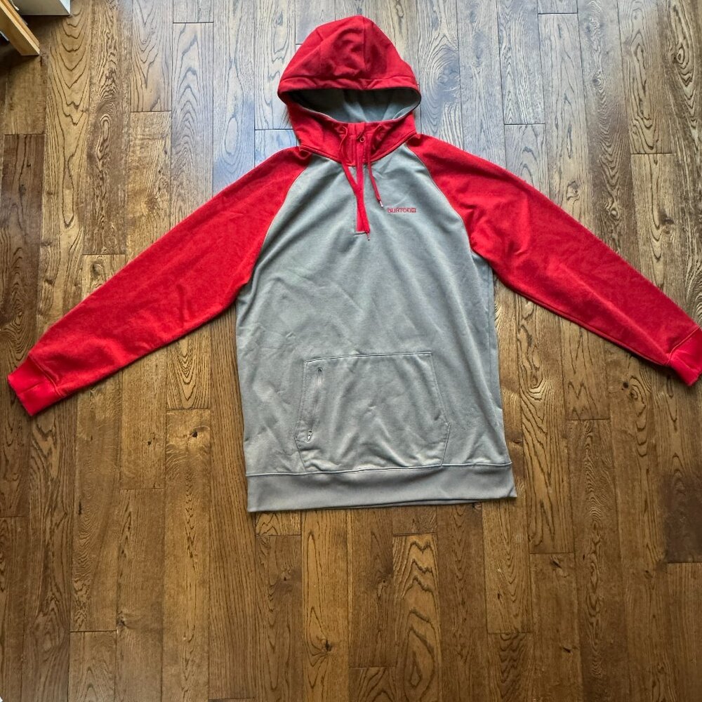 Burton Mens Quarter Zip Hoodie Sweatshirt Red Tan Colombo Dryride Fleece Large